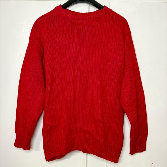 Vintage 90s Red Graphic Knit Embellished Ugly Christmas Sweater - Picture 5 of 6